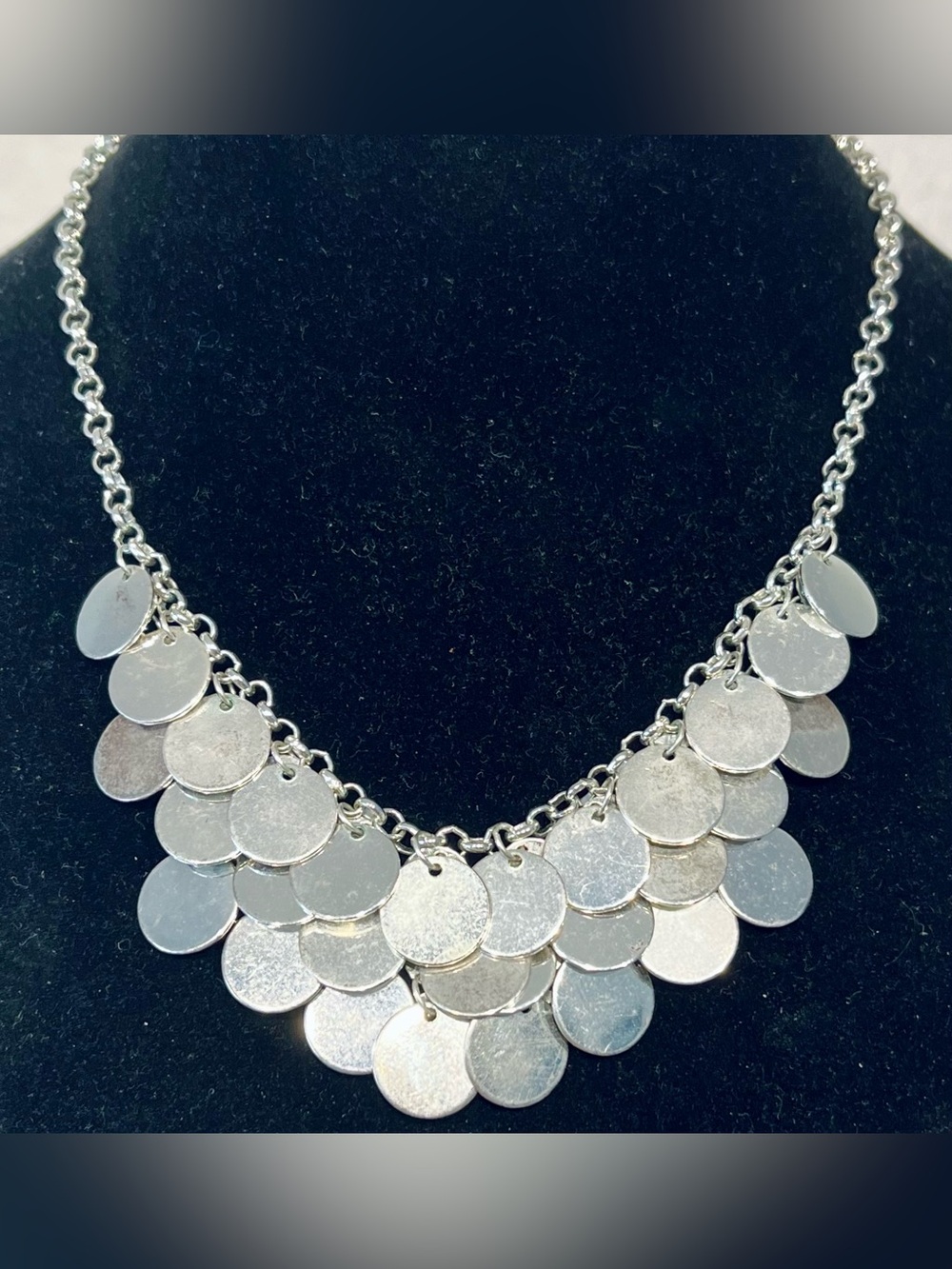 Silver Disc Cascade Statement Necklace